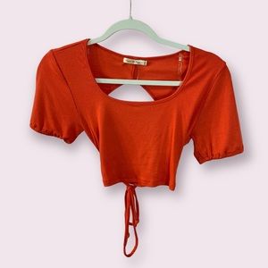 Coral, open back crop top